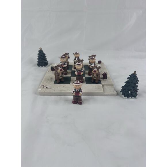 Christmas Tic-Tac-Toe Set Elves Reindeer Games Decor Resin - Picture 2 of 9